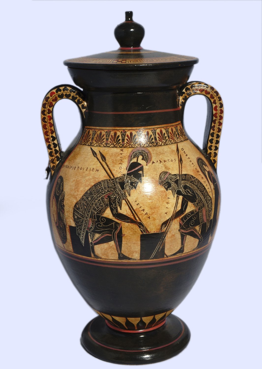 Archaic black-figure amphora with Achilles and Ajax playing a board game